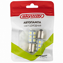 Автолампа диод S25 (P21W) 12V 18 SMD диодов BA15s 1-конт Белая SKYWAY Противотуман,стопы комп-т 2шт